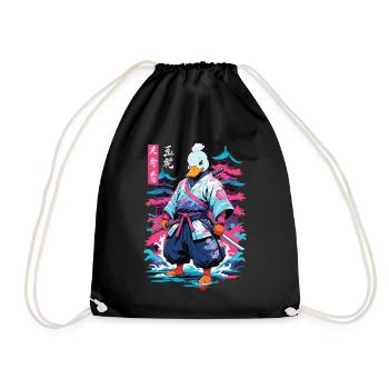 Samurai Duck Aesthetic Vaporwave Style Japan - Drawstring Bag - black - Front