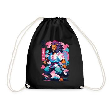 Samouraï Lion Esthétique Vaporwave Style Japon Art - Sac de sport léger - noir - Devant