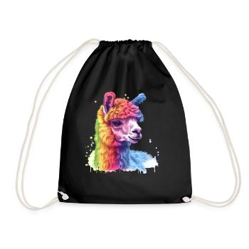 Colorful Alpaca Rainbow Portrait - Drawstring Bag - black - Front