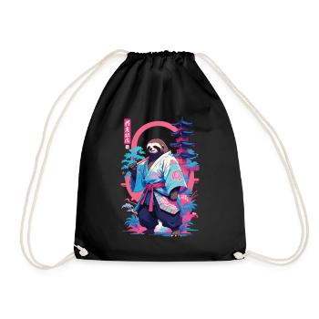 Samurai Faultier Aesthetic Vaporwave Stil - Turnbeutel - Schwarz - Vorne
