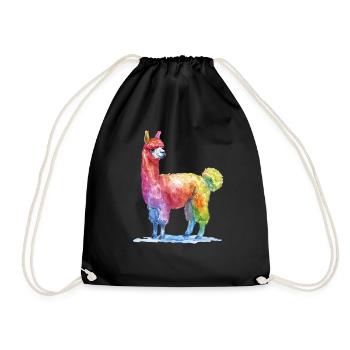 Colorful Llama Watercolor Painting - Drawstring Bag - black - Front