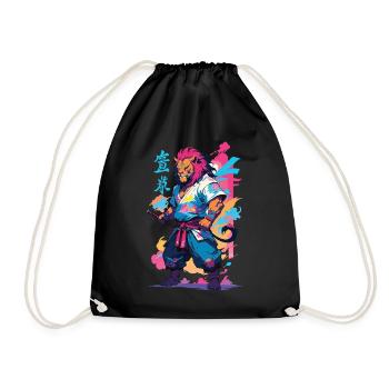 Samouraï Lion Esthétique Vaporwave Style Japon Design - Sac de sport léger - noir - Devant