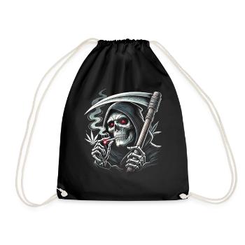 Schwarzer Humor rauchender Sensenmann zu Halloween - Turnbeutel - Schwarz - Vorne