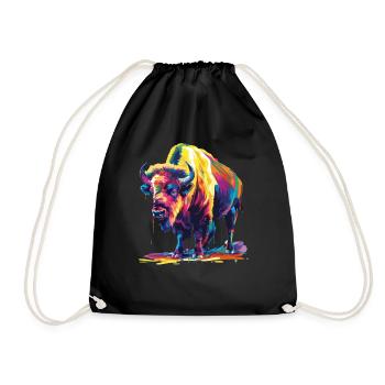 Buffalo Rainbow Drippin Colorful Buffalo Art - Drawstring Bag - black - Front