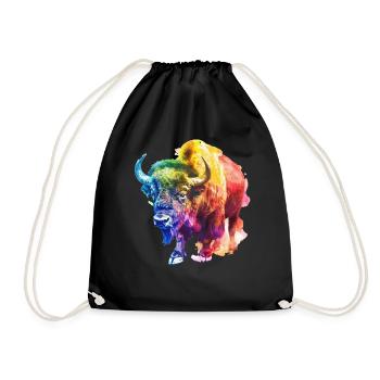Colorful buffalo in rainbow colors - Drawstring Bag - black - Front