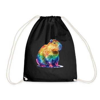 Capybara Rainbow Colorful Capybara Portrait - Drawstring Bag - black - Front