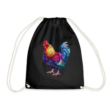 Rooster Rainbow – Colorful Blaze - Drawstring Bag - black - Front