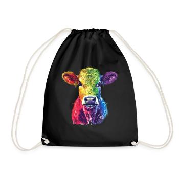 Bunte Regenbogen-Kuh Kunstwerk - Turnbeutel - Schwarz - Vorne