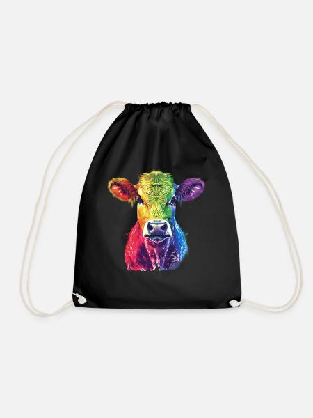 Bunte Regenbogen-Kuh Kunstwerk - Turnbeutel - Schwarz