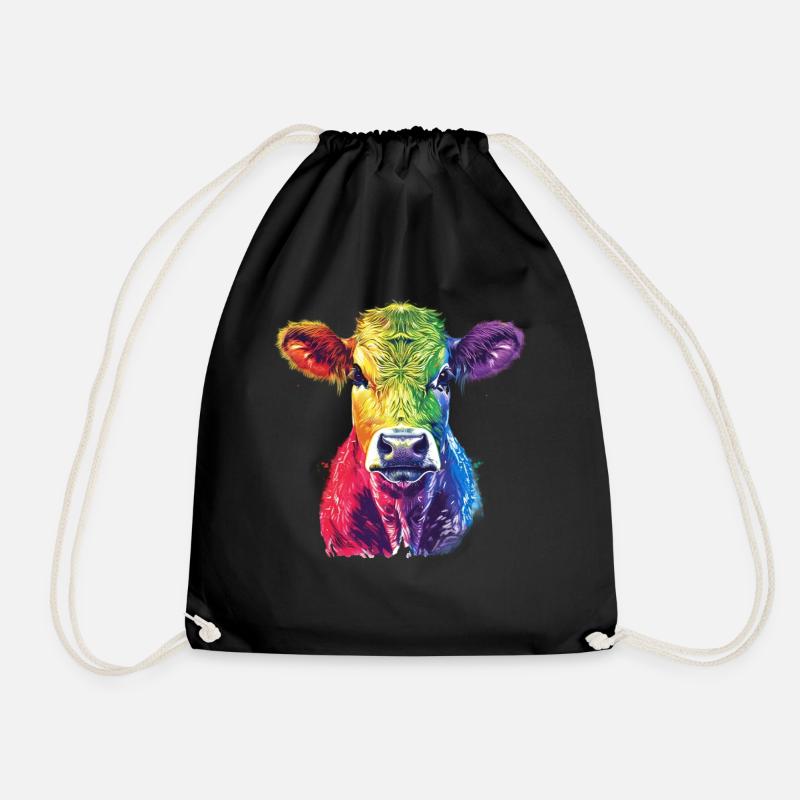 Bunte Regenbogen-Kuh Kunstwerk - Turnbeutel - Schwarz