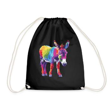 Colorful Donkey Rainbow Artwork - Drawstring Bag - black - Front