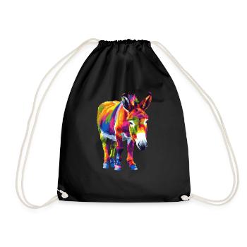 Donkey Rainbow Colorful Donkey Motif Artwork - Drawstring Bag - black - Front