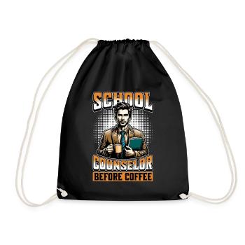 School Counselor Before Counseling Coffee Lover - Drawstring Bag - black - Front