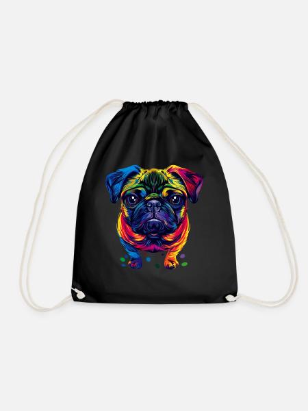 Mops Hund Bunte Farben Pop Art Regenbogen Carlino - Turnbeutel - Schwarz