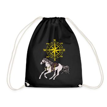 Compass Horse Horse Adventure Wind Rose Riding - Drawstring Bag - black - Front