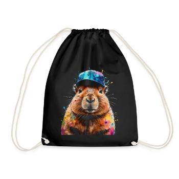 Capybara Snapback Cap Capy Bunt Tier Design Print - Turnbeutel - Schwarz - Vorne