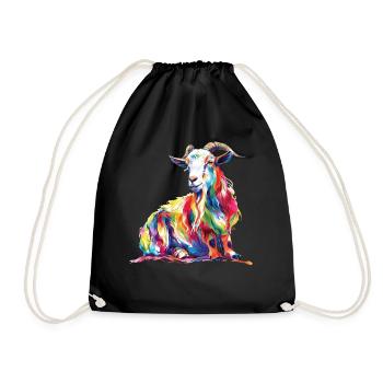 Colorful goat head artwork for nature and - Drawstring Bag - black - Front
