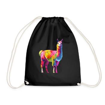 Lama Alpaka Regenbogen Kunstwerk - Turnbeutel - Schwarz - Vorne