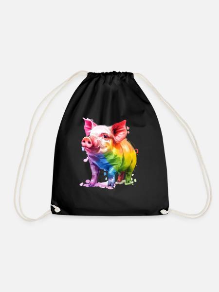 Buntes Schwein Kunstwerk Regenbogenfarben - Turnbeutel - Schwarz