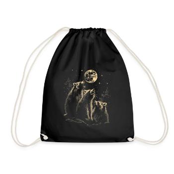 3 Raccoons Moon Howling Funny Illustration - Drawstring Bag - black - Front