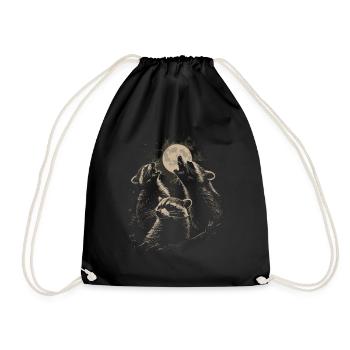 3 Raccoons Moon Howling Funny Animal Art - Drawstring Bag - black - Front