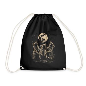 3 Raccoons Moon Howling Funny Animal Art - Drawstring Bag - black - Front