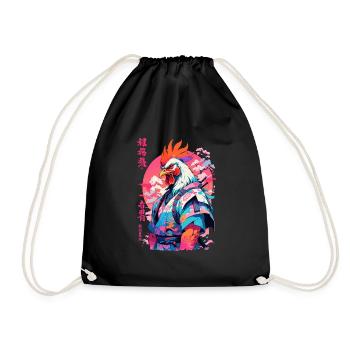 Hahn Yokai Vaporwave Aesthetic Samurai Kunst - Turnbeutel - Schwarz - Vorne