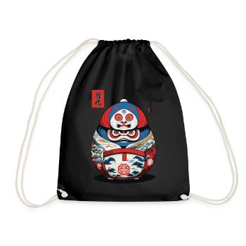 Japanischer Daruma Aesthetic Yokai Streetwear - Turnbeutel - Schwarz - Vorne