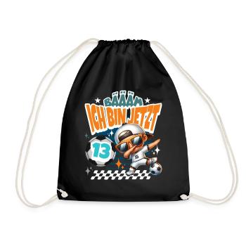 Fußball 13. Geburtstag Bääm Ich Bin Jetzt 13 - Turnbeutel - Schwarz - Vorne
