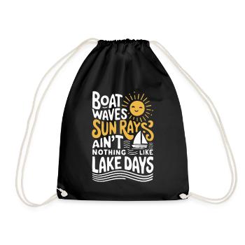 boat, waves, sunbeams, sea days, summer, - Drawstring Bag - black - Front
