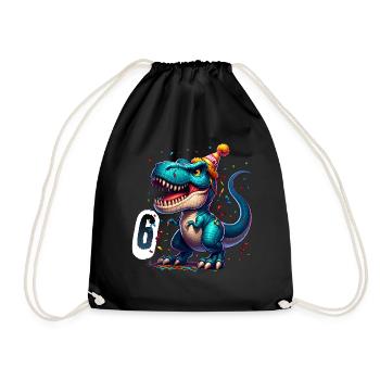 T Rex Dinosaure 6ème Anniversaire Enfants Anniversaire - Sac de sport léger - noir - Devant