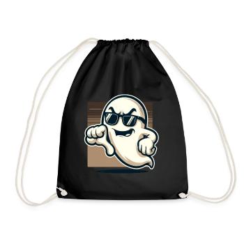 Cool Ghost Gives Thumbs Down Funny Halloween - Drawstring Bag - black - Front