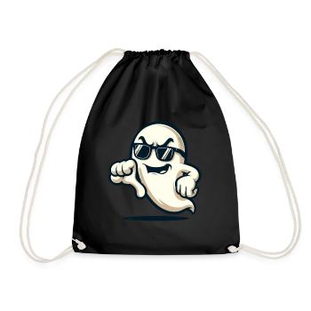Cool Ghost Gives Thumbs Down Funny Halloween - Drawstring Bag - black - Front