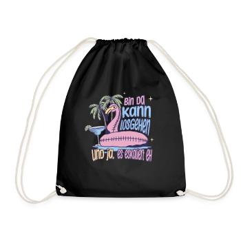 'Bin da kann losgehen' Flamingo Design Party - Turnbeutel - Schwarz - Vorne