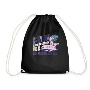 'Bin da kann losgehen' Flamingo Design Mädelsabend - Turnbeutel - Schwarz - Vorne