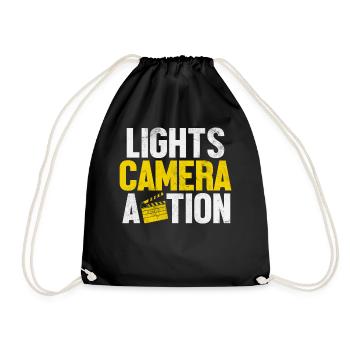 Lights Camera Action Funny Filmmaker Director - Drawstring Bag - black - Front