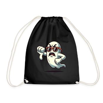 Cool Ghost Gives Thumbs Down Funny Halloween - Drawstring Bag - black - Front