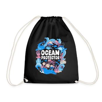 Environmental Protection, Nature Conservation, Ocean Protector, Planet - Drawstring Bag - black - Front