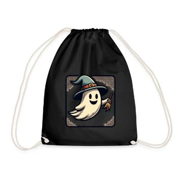 Funny Witch Ghost Witches Broom Halloween Party - Drawstring Bag - black - Front