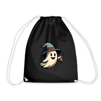 Funny Witch Ghost Witch Broom Halloween Party - Drawstring Bag - black - Front