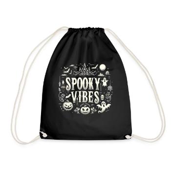 Halloween T-Shirt "Spooky Vibes" - Schwarz-Weiß - Turnbeutel - Schwarz - Vorne