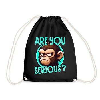 Funny Monkey: Are You Serious? Saying - Drawstring Bag - black - Front