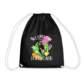 Yes Girls Can Skateboard - Drawstring Bag - black - Front
