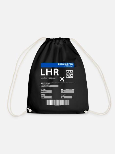 London Heathrow LHR Airport Flugticket Idee - Turnbeutel - Schwarz