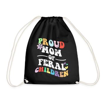 Retro Groovy Proud Mother Of Feral Children Funny - Drawstring Bag - black - Front