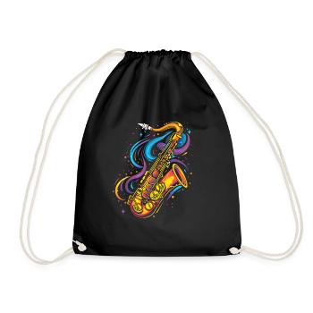 Saxophone Cartoon Look - Drawstring Bag - black - Front