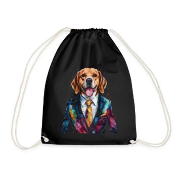 Beagle Anzug Hund Bunt Lustig Tier Design Print - Turnbeutel - Schwarz - Vorne