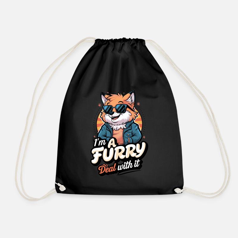 Furry Fandom - I'm A Furry Deal With It - Drawstring Bag - black