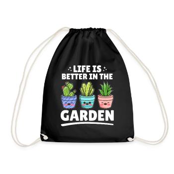 Life is better in the garden - Funny Gardening - Drawstring Bag - black - Front