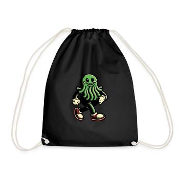Happy Cthulhu Mascot Funny Monster - Drawstring Bag - black - Front